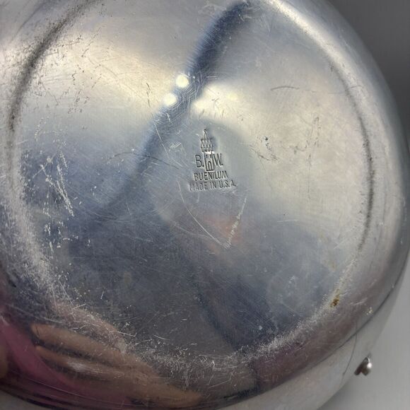 Vintage BW Buenilum Smooth Aluminum Round Metal Tray w/ Twisted handle 9" - Picture 7 of 12